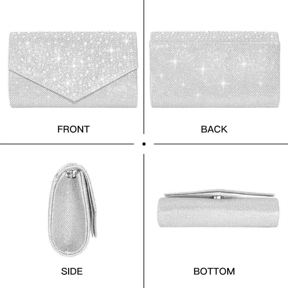 Women Evening Bag Clutch Rhinestone Envelope Party Purse Bridal Prom Gift